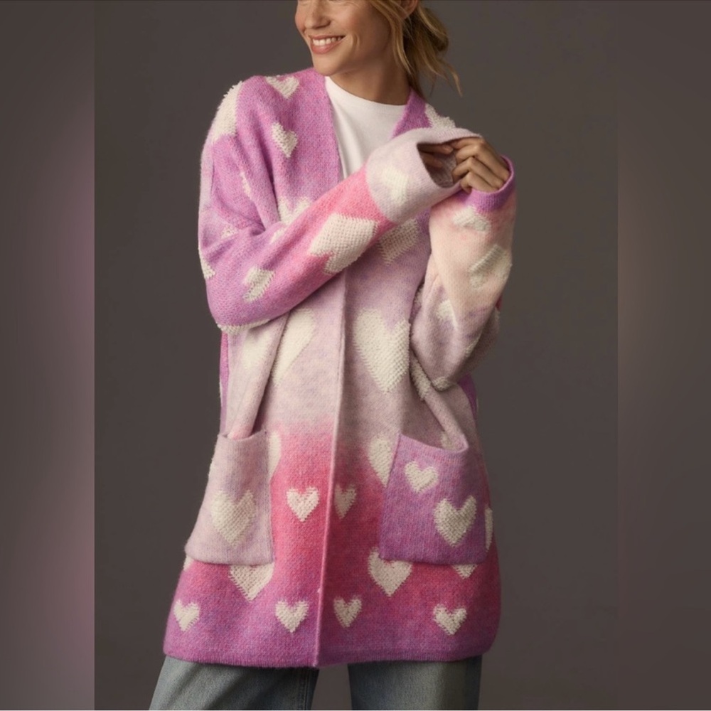 Maeve x Anthropologie Hearts Open Front Cardigan Sweater